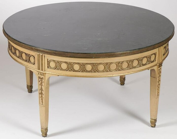 A FRENCH PROVINCIAL MARBLE TOP TABLE