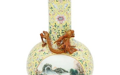 A Famille Jaune Porcelain Bottle Vase Height 13 1/2