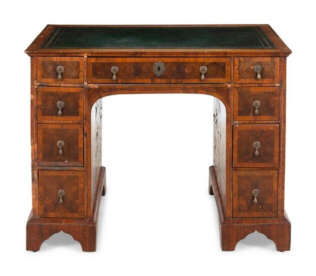 A George II Style Oyster Veneered Pedestal Desk
