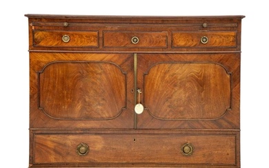 A George III mahogany side cabinet/low press. Fitted with a ...