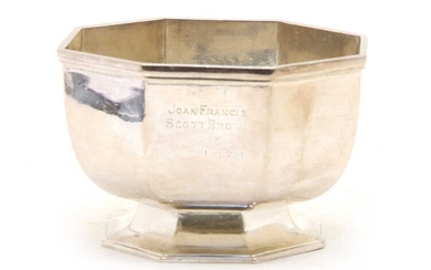 A George V silver sugar bowl of octagonal pedestal form