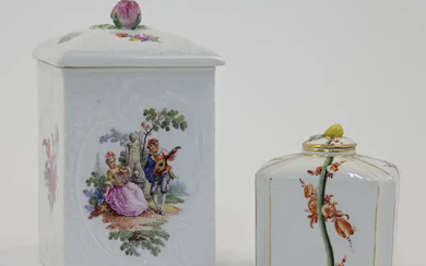 A German porcelain tea caddy and cover, possibly Höchst, mid-18th century, of...