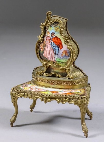 A Gilt Brass and Enamel Viennese Style Miniature Tabletop...