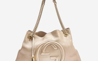 A Gold Gucci Pebbled Calfskin Soho Chain Shoulder Bag Gucci