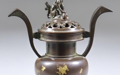 A Japanese Bronze Two-Handled Koro and Cover, 20th Century,...
