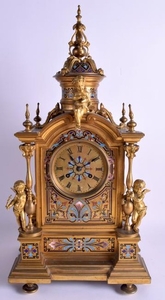 A LARGE 19TH CENTURY FRENCH ORMOLU AND CHAMPLEVE ENAMEL