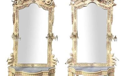 A LARGE AND IMPRESSIVE PAIR OF 19TH CENTURY PAINTED...