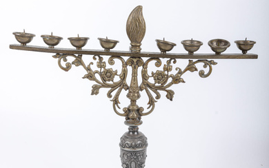 A LARGE SILVER PLATED MENORAH