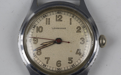 A Leonidas steel cased gentleman's wristwatch with signed jewelled movement, the signed silvere