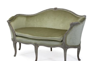 A Louis XV grey-painted painted canapé en corbeille