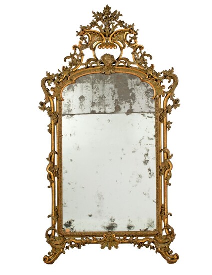 A NORTH ITALIAN GREEN-PAINTED AND PARCEL-GILT MIRROR, MID-18TH CENTURY, POSSIBLY BY GIAN PIETRO BARONI DI TAVIGLIANO