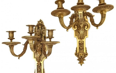 A PAIR EARLY 20TH C. LOUIS XIV STYLE ORMOLU SCONCES