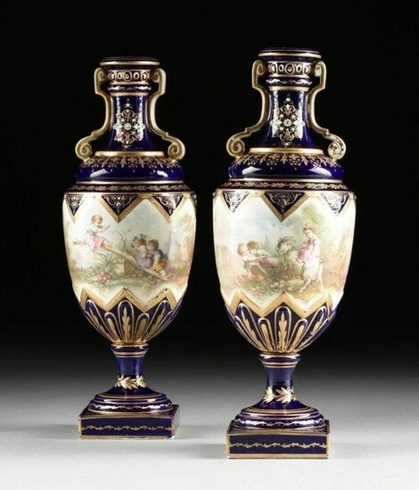 A PAIR OF 19TH C. JEWELED SEVRES VASES