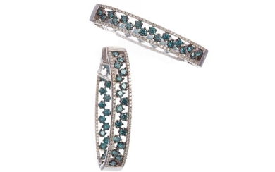 A PAIR OF BLUE AND WHITE DIAMOND EARRINGS