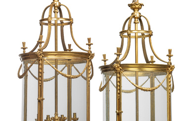 A PAIR OF FRENCH ORMOLU HALL LANTERNS LATE 19TH/EARLY 20TH...