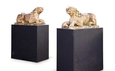 A PAIR OF ITALIAN WHITE MARBLE LIONS IN THE RENAISSANCE STYLE, 18TH CENTURY