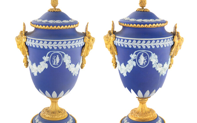 A PAIR OF ORMOLU-MOUNTED ENGLISH PATE-SUR-PATE VASES, WEDGEWOOD, EARLY 20TH CENTURY