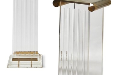 A PAIR OF PERSPEX AND GILT METAL COLUMNAR STANDS, SECOND HALF 20TH CENTURY
