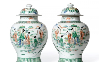 A Pair of Chinese Porcelain Jars and Covers, Kangxi reign...