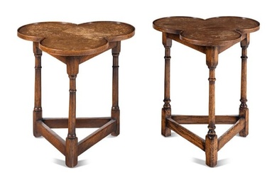 A Pair of Jacobean Style Oak Trefoil Side Tables