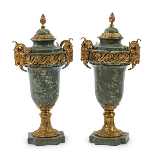 A Pair of Louis XVI Style Gilt Metal Mounted Marble