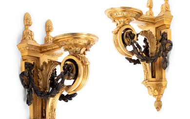 A Pair of Louis XVI Style Gilt and Patinated Bronze Wall Brackets