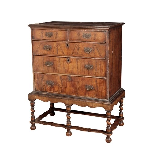 A QUEEN ANNE WALNUT CHEST ON STAND 18th century and later, o...