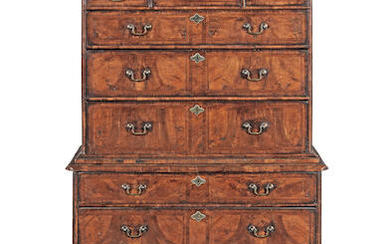 A Queen Anne walnut and featherbanded chest on chest