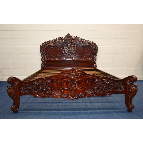 A REPRODUCTION FRENCH STYLE MAHOGANY 5' BED FRAME, with heav...