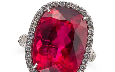 A RUBELLITE TOURMALINE AND DIAMOND RING set with a ...