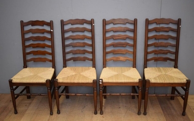 A SET OF FOUR LADDERBACK DINING CHAIRS WITH RUSH SEATING ( 108H X 50W X 52D CM) (LEONARD JOEL DELIVERY SIZE: LARGE)