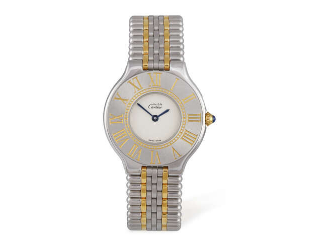 A STAINLESS STEEL AND GOLD 'MUST DE CARTIER'...