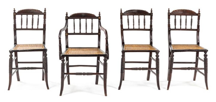 A Set of Four Victorian Turned Oak Game Chairs