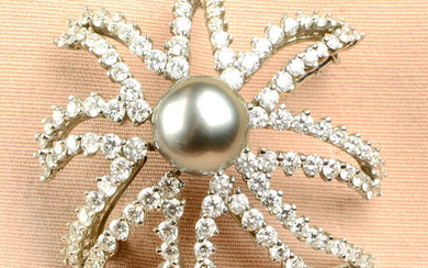 A Tahitian cultured pearl and brilliant-cut diamond 'Fireworks' brooch, by Tiffany & Co.