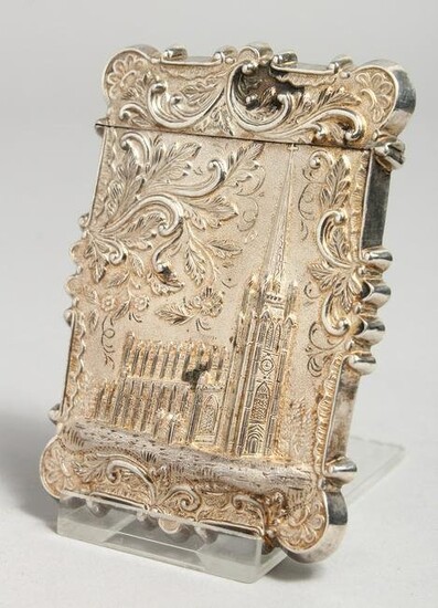 A VICTORIAN AMERICAN SILVER CALLING CARD CASE depicting