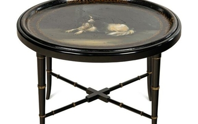 A Victorian Papier-Mache Tray on Stand