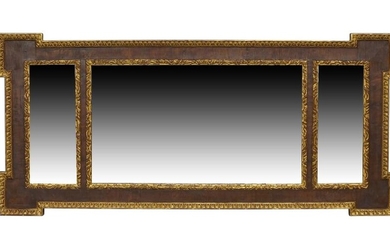 A Victorian parcel gilt yew wood sectional mirror, with egg and dart border, 51cm x 112cm Provenance: The Geoffrey and Fay Elliot collection.