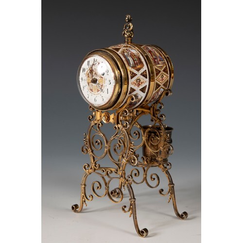 A Viennese gilt metal and enamel clock, the 4 cm diameter di...