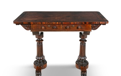 A WILLIAM IV ROSEWOOD WRITING TABLE, the rectangular crossb...