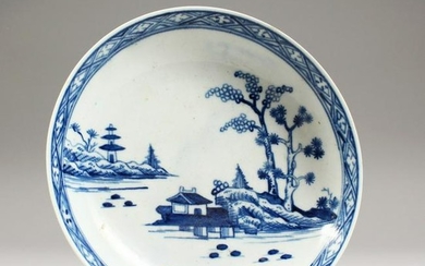 A WORCESTER BLUE AND WHITE SAUCER "The Cannonball