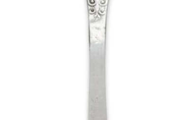 A West Country silver lace-back trefid spoon, Taunton, c.1690, Samuel Dell, prick dot engraved to reverse of terminal with initials IB over AP, 1689, foliate scroll decoration to reverse of bowl and front of terminal, 18.6cm long, approx. weight...