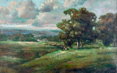 A. Wilson Oil, Pastoral Landscape with Shepherds and Sheep
