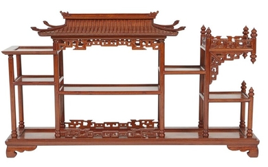 A YEWWOOD CHIPPENDALE MANNER CHINOISERIE BOOKCASE OR DISPLAY STAND
