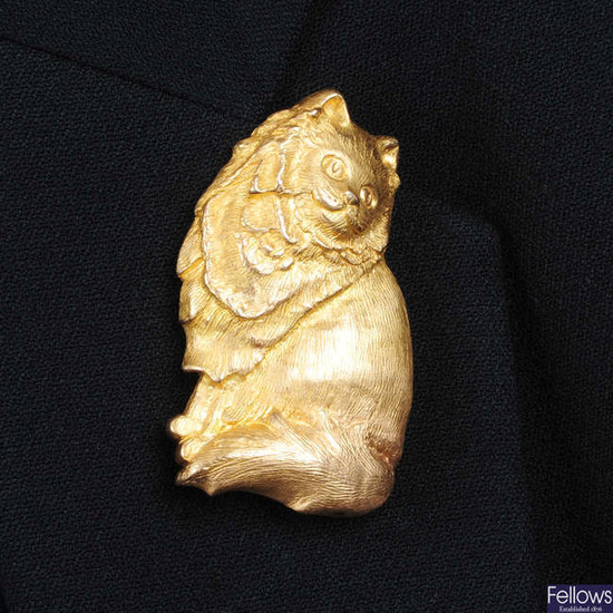A cat brooch, by Tiffany & Co. Stamped 18K. Length