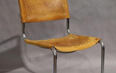 A chrome tubular cantilever chair, mid 20th century, with tan leather seat and backrest