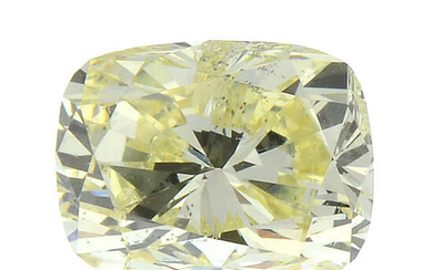 A cushion-shape natural 'fancy yellow' diamond, weighing 0.51ct, with GIA report.