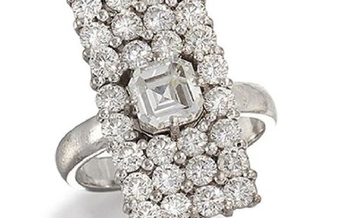 A diamond rectangular panel cluster ring, the central...