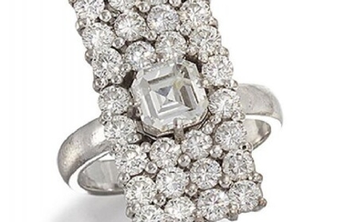 A diamond rectangular panel cluster ring, the...