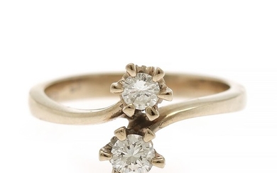 A diamond ring set with two brilliant-cut diamonds, mounted in 14k white gold. Size 54.