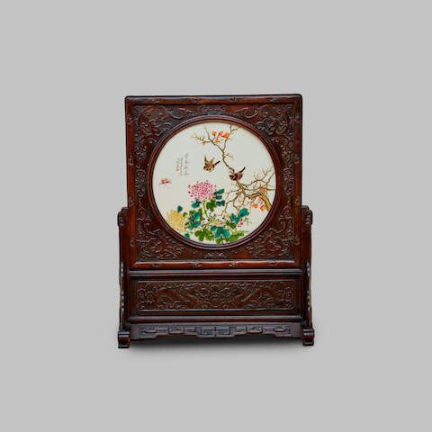 A famille-rose 'bird and flower' ceramic plaque